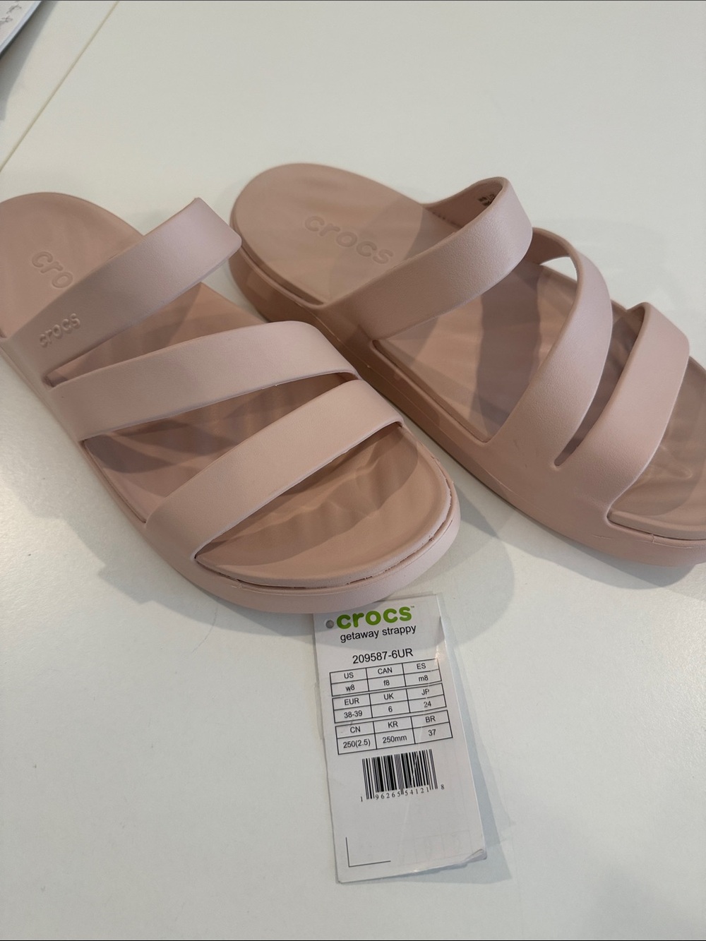 NEW! CROCS Women's Getaway Strappy Slide Sandal in Blush- quartz color- size 8